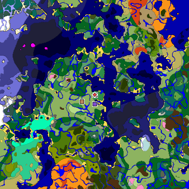 Predicted biome map of Java 1.20 seed 507802650394554645 around estimated spawn