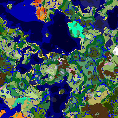 Predicted biome map of Java 1.20 seed -7039227238055500262 around estimated spawn