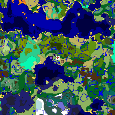 Predicted biome map of Java 1.20 seed -6988611814333346849 around estimated spawn