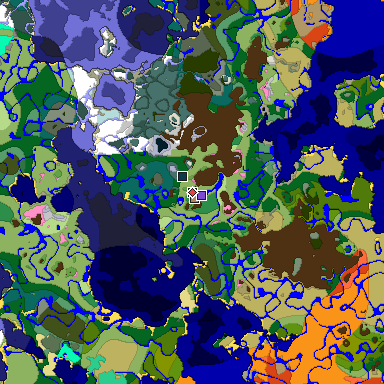 Predicted biome map of Java 1.20 seed -7387449289619396381 around estimated spawn