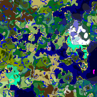 Predicted biome map of Java 1.20 seed -4540419945308636249 around estimated spawn
