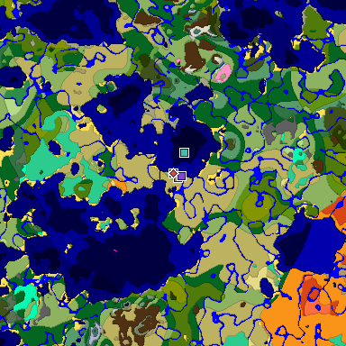Predicted biome map of Java 1.20 seed 5319699296276539956 around estimated spawn