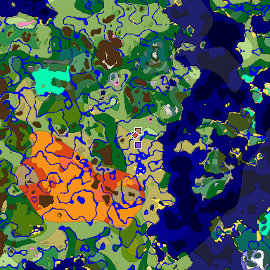 Predicted biome map of Java 1.20 seed 3585322489595671706 around estimated spawn