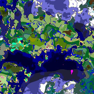 Predicted biome map of Java 1.20 seed -8798638193292263858 around estimated spawn