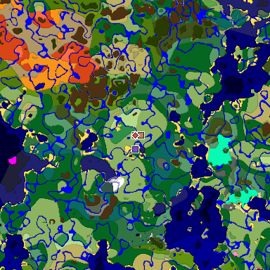Predicted biome map of Java 1.20 seed 325430526428131108 around estimated spawn