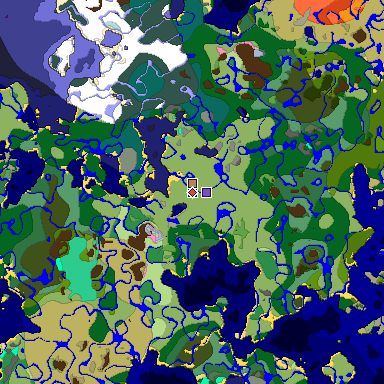 Predicted biome map of Java 1.20 seed -4807213958340621698 around estimated spawn
