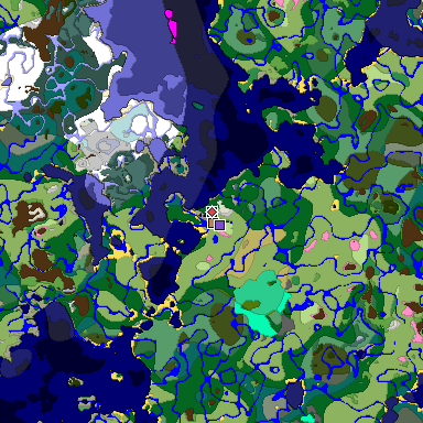 Predicted biome map of Java 1.20 seed -4293881363674601551 around estimated spawn