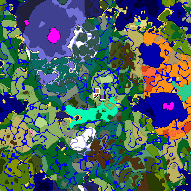 Predicted biome map of Java 1.20 seed 256138028924053206 around estimated spawn