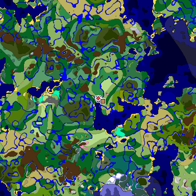 Predicted biome map of Java 1.20 seed -2571978847322314463 around estimated spawn
