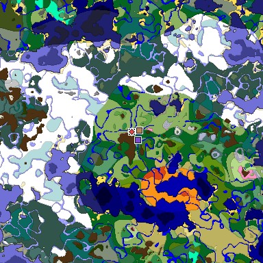 Predicted biome map of Java 1.20 seed -5500437574142176915 around estimated spawn