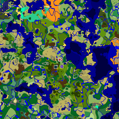 Predicted biome map of Java 1.20 seed 1358775947477668657 around estimated spawn