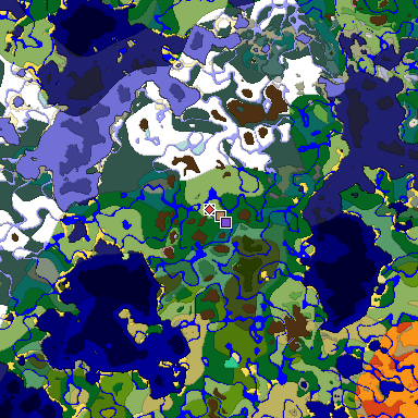 Predicted biome map of Java 1.20 seed -7978315072063503214 around estimated spawn