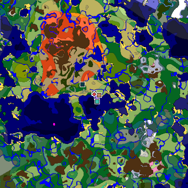 Predicted biome map of Java 1.20 seed -1107201943439856289 around estimated spawn