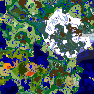 Predicted biome map of Java 1.20 seed -2342718789066848999 around estimated spawn
