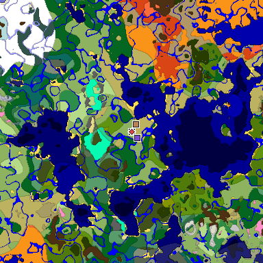Predicted biome map of Java 1.20 seed 6043187008929552909 around estimated spawn