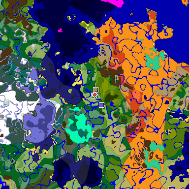 Predicted biome map of Java 1.20 seed 1647383284454835529 around estimated spawn