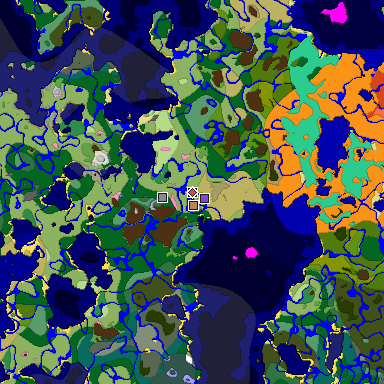 Predicted biome map of Java 1.20 seed -3954490451839667064 around estimated spawn