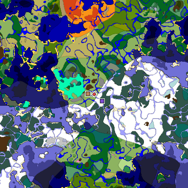 Predicted biome map of Java 1.20 seed 333813344131790591 around estimated spawn