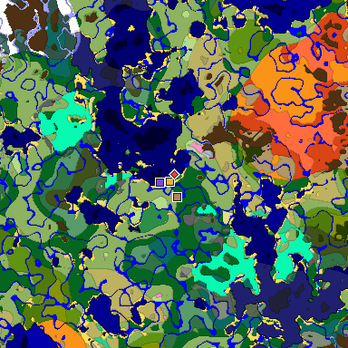 Predicted biome map of Java 1.20 seed -5597061418811528445 around estimated spawn