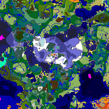 Predicted biome map of Java 1.20 seed -7528073314544252474 around estimated spawn