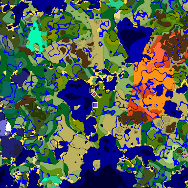 Predicted biome map of Java 1.20 seed 9168240321224481965 around estimated spawn