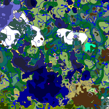 Predicted biome map of Java 1.20 seed 5345273410591696504 around estimated spawn