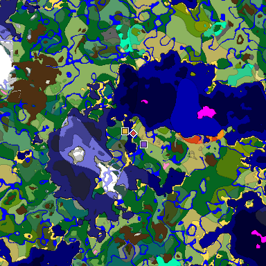 Predicted biome map of Java 1.20 seed 7591584420580974718 around estimated spawn