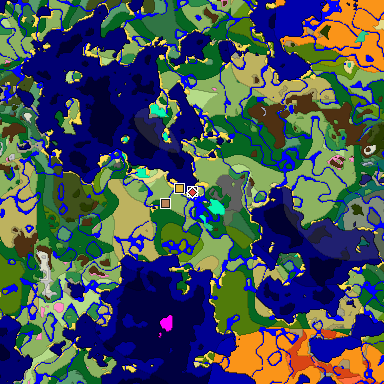 Predicted biome map of Java 1.20 seed -5293205102753148384 around estimated spawn