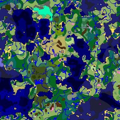 Predicted biome map of Java 1.20 seed 8532639539675386401 around estimated spawn
