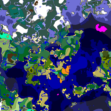 Predicted biome map of Java 1.20 seed -4113065444746855846 around estimated spawn