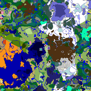 Predicted biome map of Java 1.20 seed 7396264751558682803 around estimated spawn