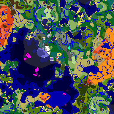 Predicted biome map of Java 1.20 seed 6133681152911906875 around estimated spawn