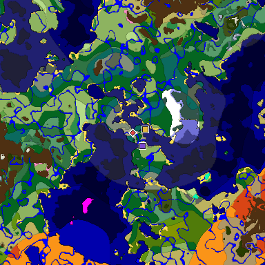 Predicted biome map of Java 1.20 seed -7649258107677354878 around estimated spawn