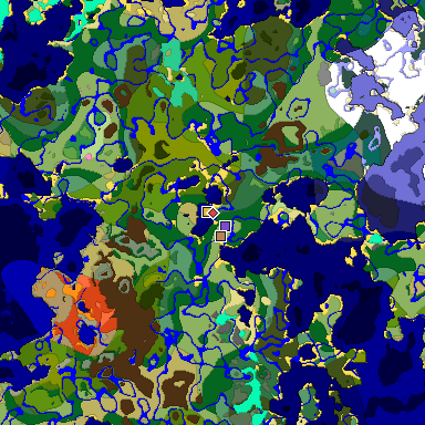 Predicted biome map of Java 1.20 seed 6055055595960902718 around estimated spawn