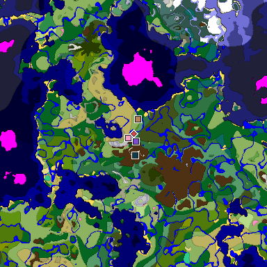 Predicted biome map of Java 1.20 seed -7860904354638598200 around estimated spawn