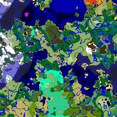 Predicted biome map of Java 1.20 seed -4355246163930552950 around estimated spawn