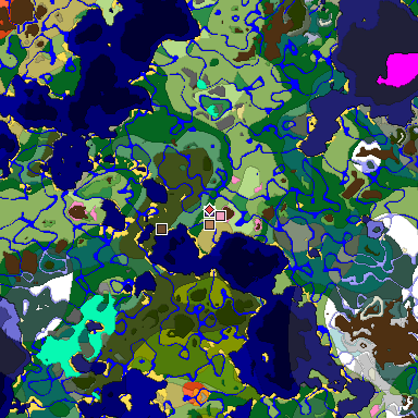 Predicted biome map of Java 1.20 seed -5194176629293241323 around estimated spawn