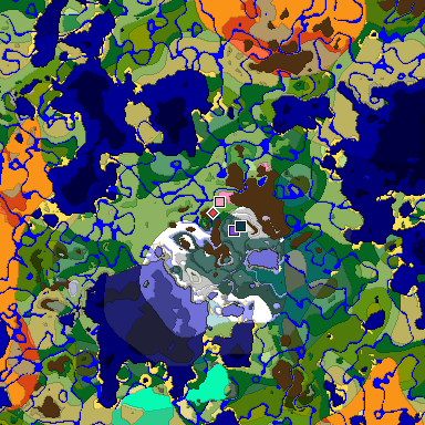 Predicted biome map of Java 1.20 seed 1439432548486853869 around estimated spawn