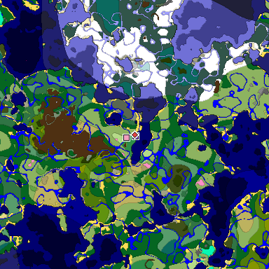 Predicted biome map of Java 1.20 seed -3185016440811484639 around estimated spawn