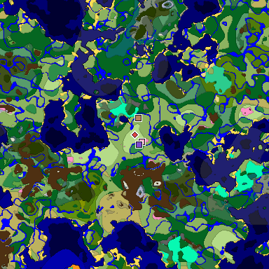 Predicted biome map of Java 1.20 seed -6618697606131781023 around estimated spawn