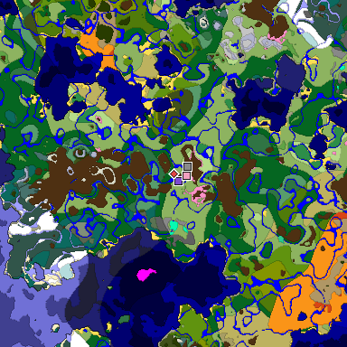 Predicted biome map of Java 1.20 seed 1489745918376382695 around estimated spawn