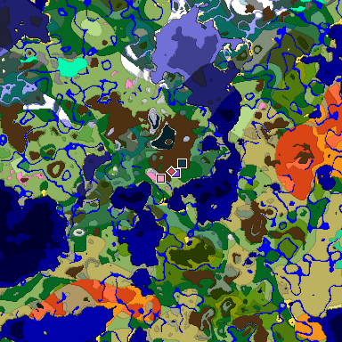 Predicted biome map of Java 1.20 seed 1830857304859439142 around estimated spawn