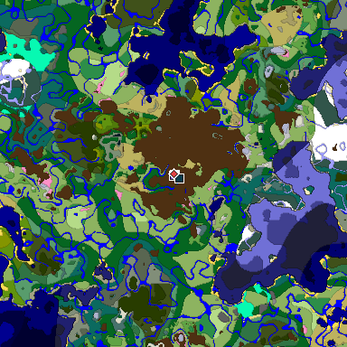 Predicted biome map of Java 1.20 seed -5605585818033555611 around estimated spawn