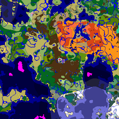 Predicted biome map of Java 1.20 seed -2281976934264737138 around estimated spawn