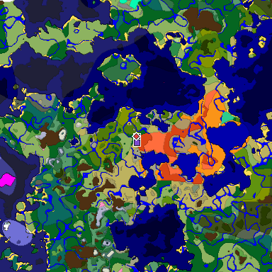 Predicted biome map of Java 1.20 seed -3063764317877136384 around estimated spawn