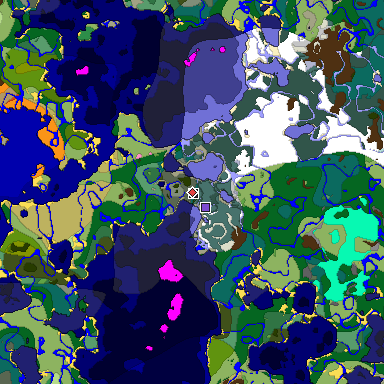 Predicted biome map of Java 1.20 seed 9097602532781713916 around estimated spawn
