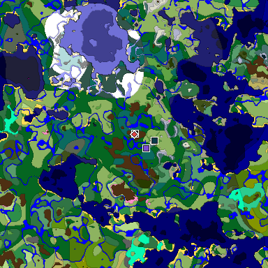 Predicted biome map of Java 1.20 seed 6325852969930331934 around estimated spawn