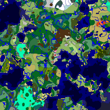 Predicted biome map of Java 1.20 seed -5889259872006433631 around estimated spawn