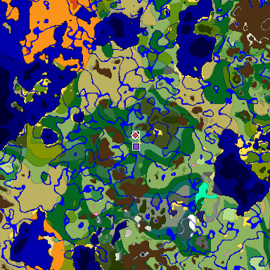 Predicted biome map of Java 1.20 seed -5241862911785719335 around estimated spawn