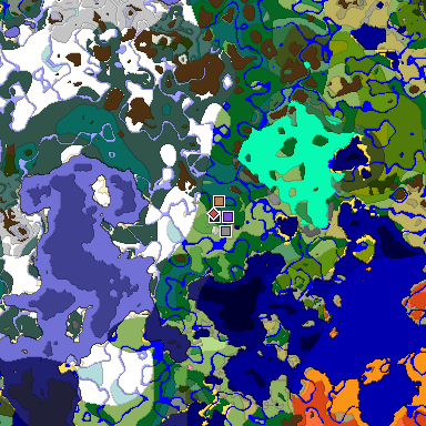 Predicted biome map of Java 1.20 seed 7027020998404708705 around estimated spawn